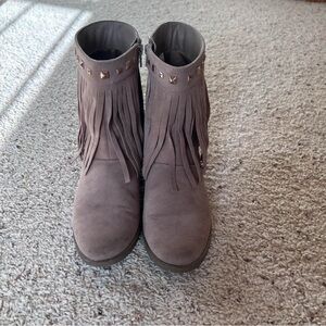 Studded Fringe Ankle Boots - Taupe